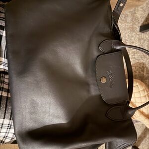 Longchamp Black Nylon Tote with Leather Flap